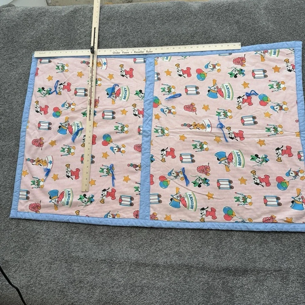 VTG Baby Blanket Quilt 46x29 Disney Mickey Mouse Donald Duck Goofy Pluto